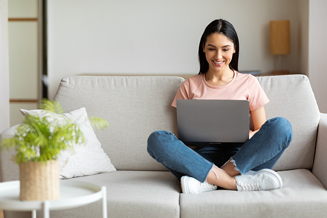 student at home on laptop